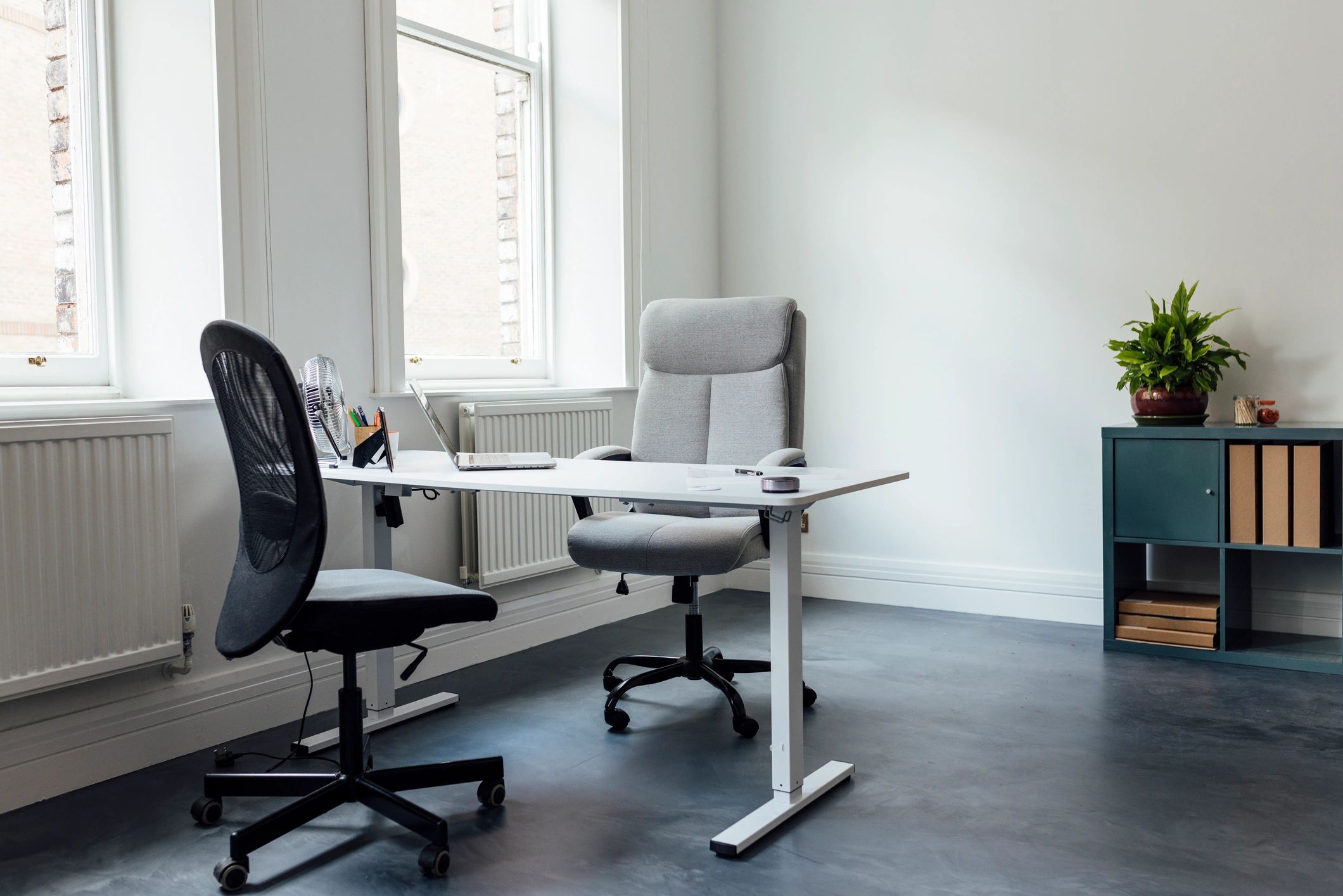 Modern office workstation ready for computer and monitor installation
